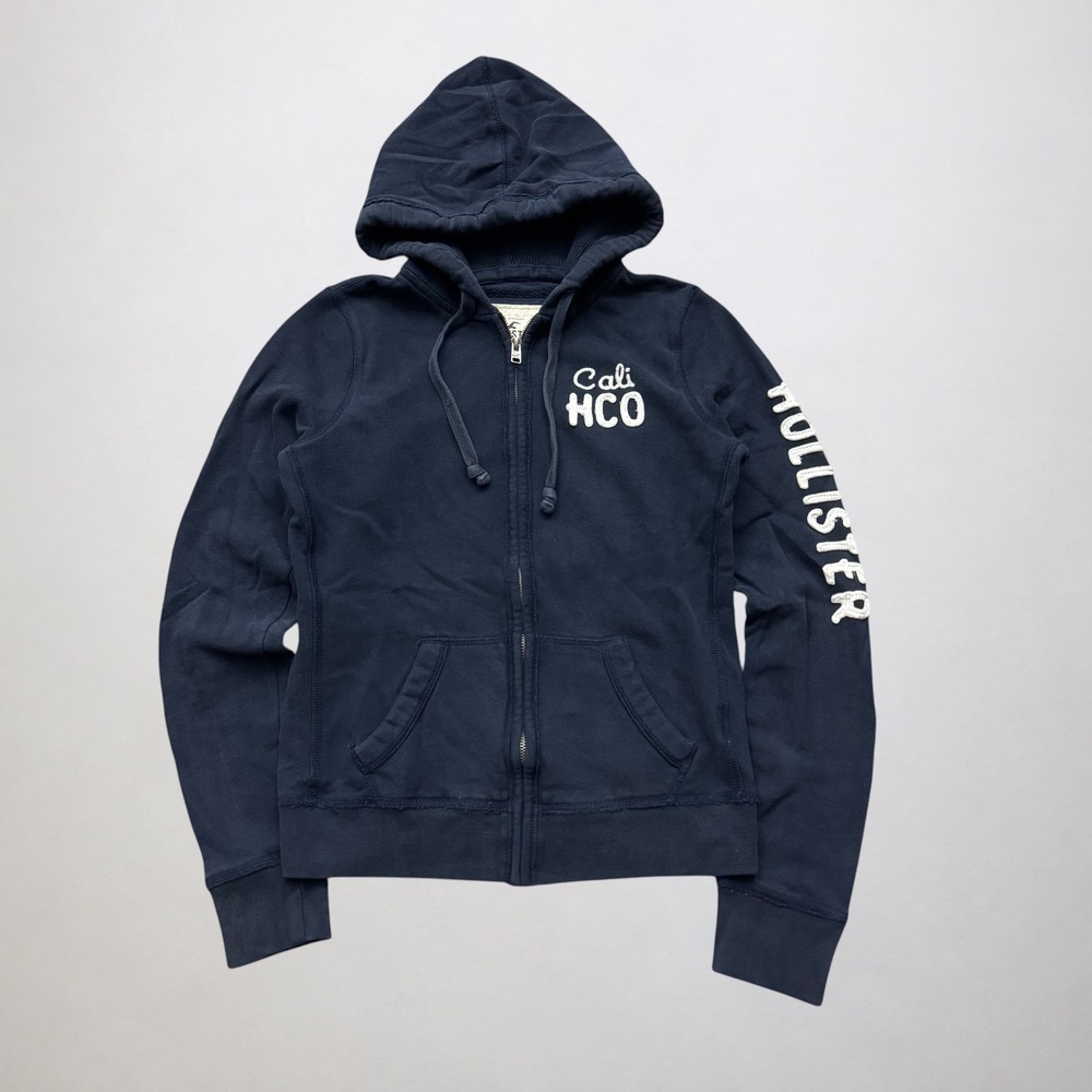 Vintage Y2K Hollister Full Zip Hoodie Cali HCO Logo Sleeve Spellout Sweatshirt M